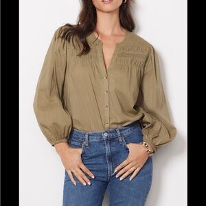 Cleobella Olive Green Peasant Blouse 100% Cotton